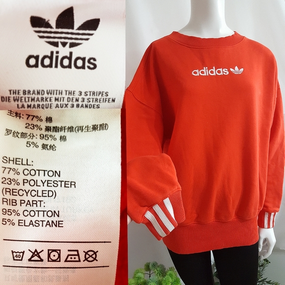 Adidas Originals❤Coeeze❤Red Fleece Sweatshirt Top| X3 Stripes Cuff - Picture 7 of 10